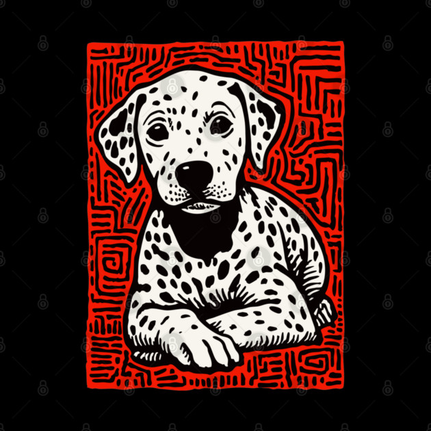 Sweet Dalmatian Puppy Linocut Art for Modern Nursery Decor by TuncGK