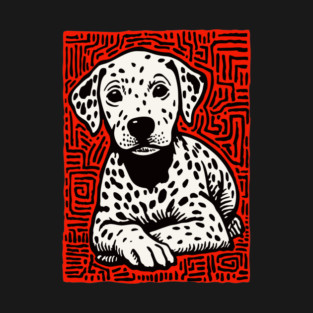 Sweet Dalmatian Puppy Linocut Art for Modern Nursery Decor T-Shirt