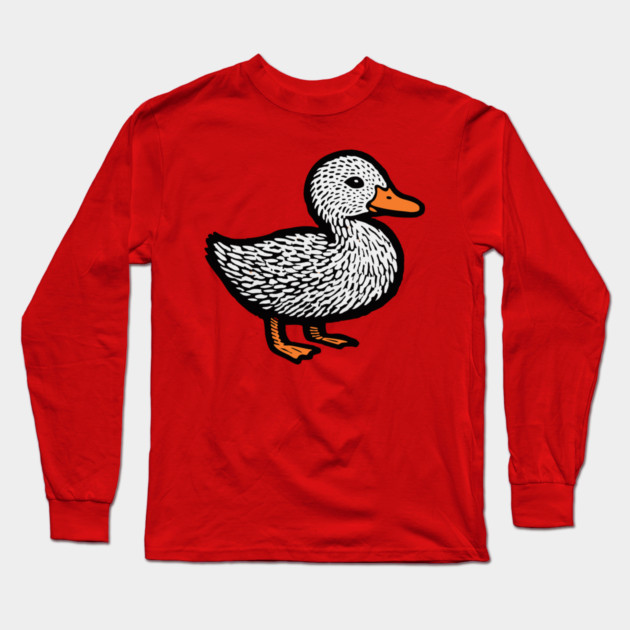 Classic Duckling Woodcut Art for Farm Animal Nursery Theme Long Sleeve T-Shirt by TuncGK