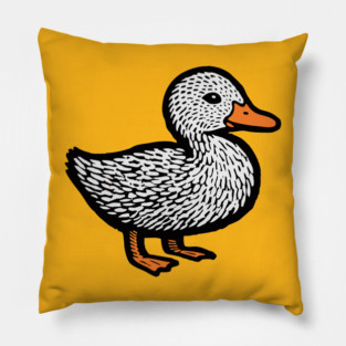 Classic Duckling Woodcut Art for Farm Animal Nursery Theme Pillow