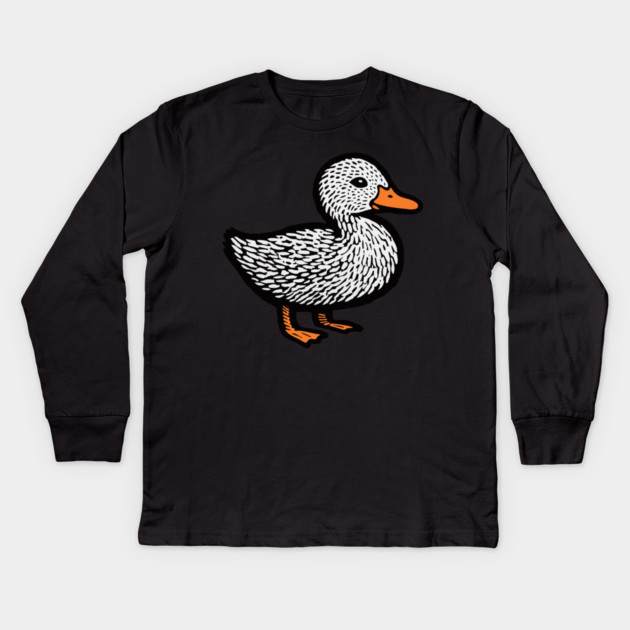 Classic Duckling Woodcut Art for Farm Animal Nursery Theme Kids Long Sleeve T-Shirt by TuncGK