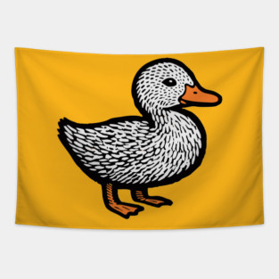 Classic Duckling Woodcut Art for Farm Animal Nursery Theme Tapestry