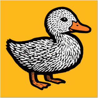 Classic Duckling Woodcut Art for Farm Animal Nursery Theme Posters and Art