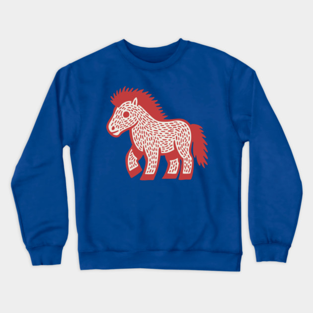 Playful Red Pony Linocut for Horse Girl Room Decor Crewneck Sweatshirt by TuncGK