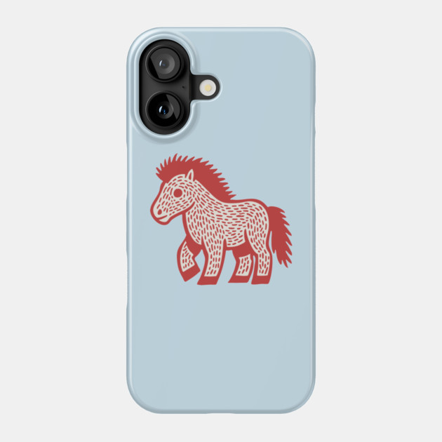 Playful Red Pony Linocut for Horse Girl Room Decor Phone Case by TuncGK
