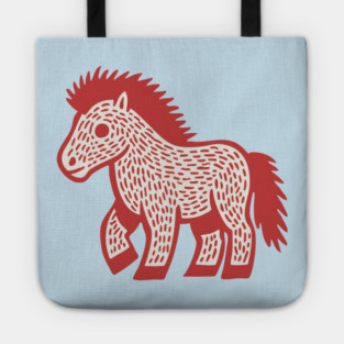 Playful Red Pony Linocut for Horse Girl Room Decor Tote