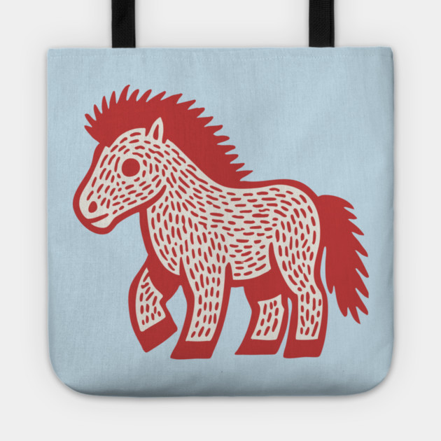Playful Red Pony Linocut for Horse Girl Room Decor Tote by TuncGK