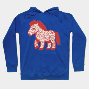 Playful Red Pony Linocut for Horse Girl Room Decor Hoodie
