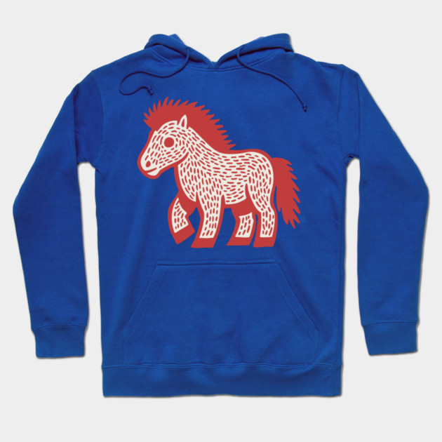 Playful Red Pony Linocut for Horse Girl Room Decor Hoodie by TuncGK
