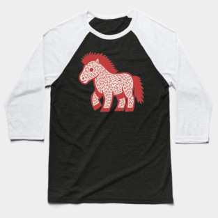 Playful Red Pony Linocut for Horse Girl Room Decor Baseball T-Shirt