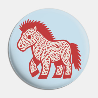 Playful Red Pony Linocut for Horse Girl Room Decor Pin