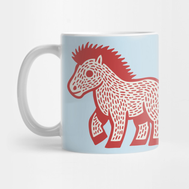 Playful Red Pony Linocut for Horse Girl Room Decor by TuncGK