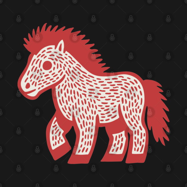 Playful Red Pony Linocut for Horse Girl Room Decor by TuncGK