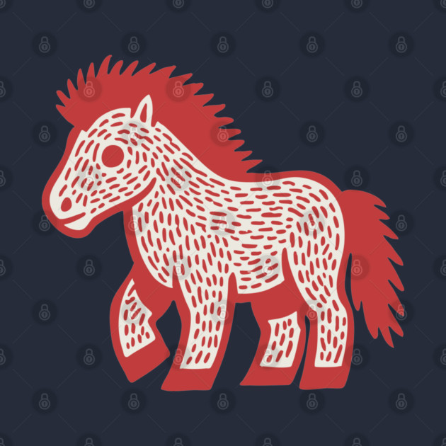 Playful Red Pony Linocut for Horse Girl Room Decor by TuncGK