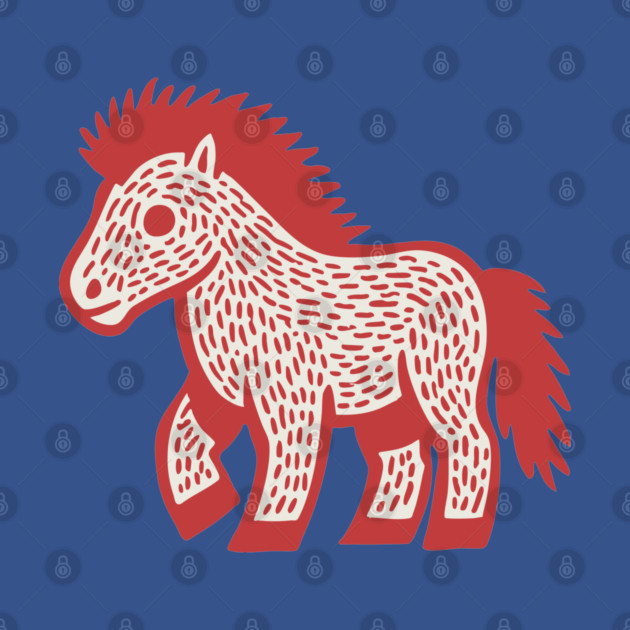 Playful Red Pony Linocut for Horse Girl Room Decor by TuncGK