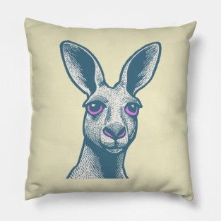 Expressive Kangaroo Portrait Art for Australian Themed Kids Room Pillow