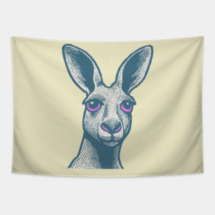 Expressive Kangaroo Portrait Art for Australian Themed Kids Room Tapestry