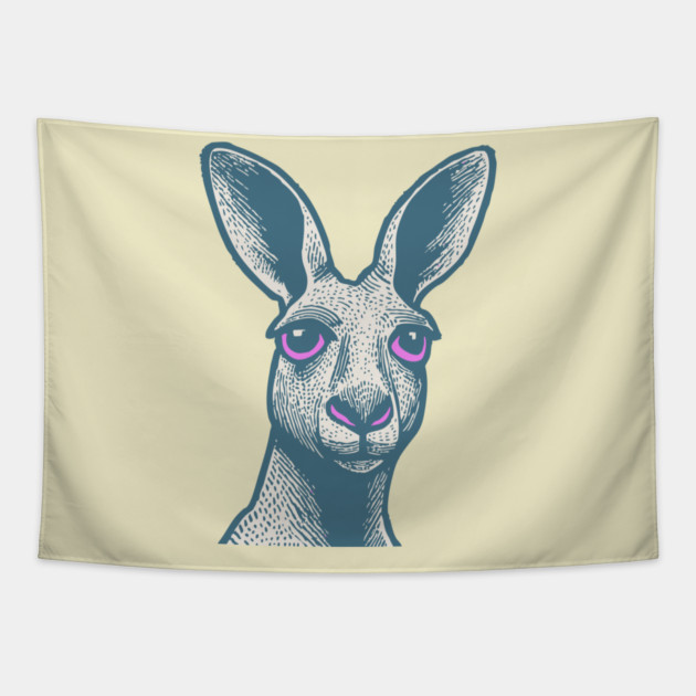 Expressive Kangaroo Portrait Art for Australian Themed Kids Room Tapestry by TuncGK