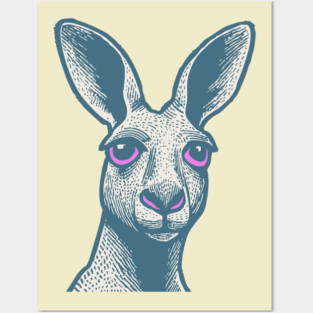 Expressive Kangaroo Portrait Art for Australian Themed Kids Room Posters and Art