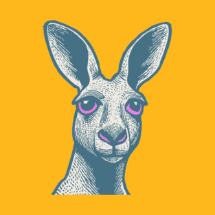 Expressive Kangaroo Portrait Art for Australian Themed Kids Room T-Shirt