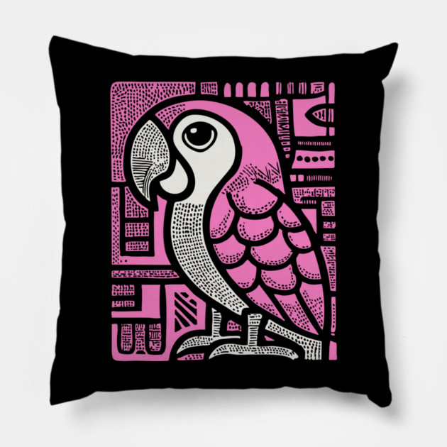 Geometric Pink Parrot Art for Tropical Kids Room Decor Pillow by TuncGK