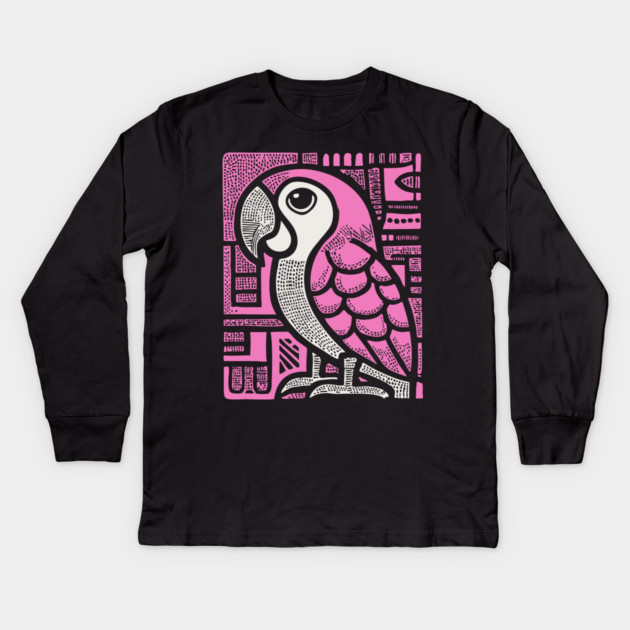 Geometric Pink Parrot Art for Tropical Kids Room Decor Kids Long Sleeve T-Shirt by TuncGK