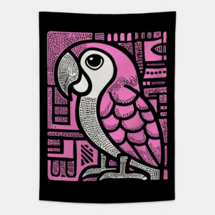 Geometric Pink Parrot Art for Tropical Kids Room Decor Tapestry