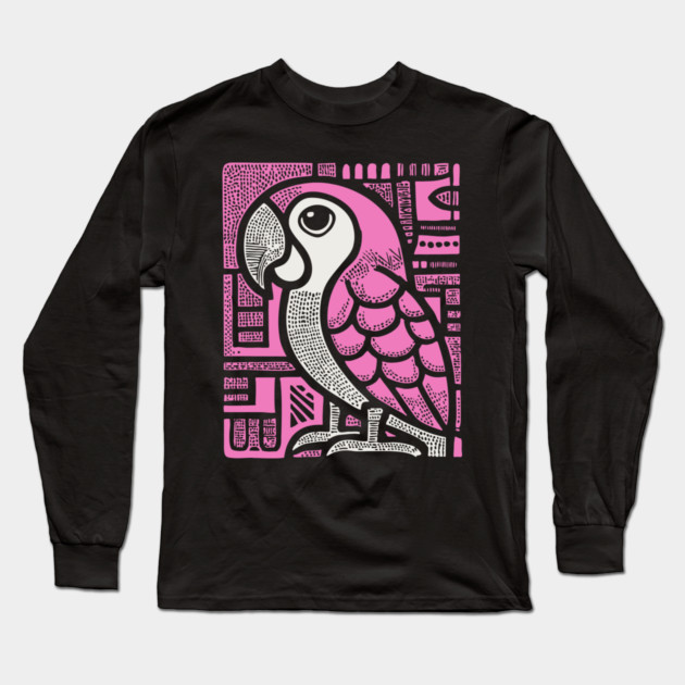 Geometric Pink Parrot Art for Tropical Kids Room Decor Long Sleeve T-Shirt by TuncGK