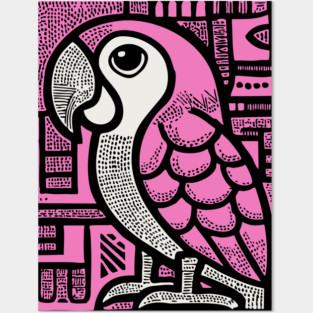Geometric Pink Parrot Art for Tropical Kids Room Decor Posters and Art
