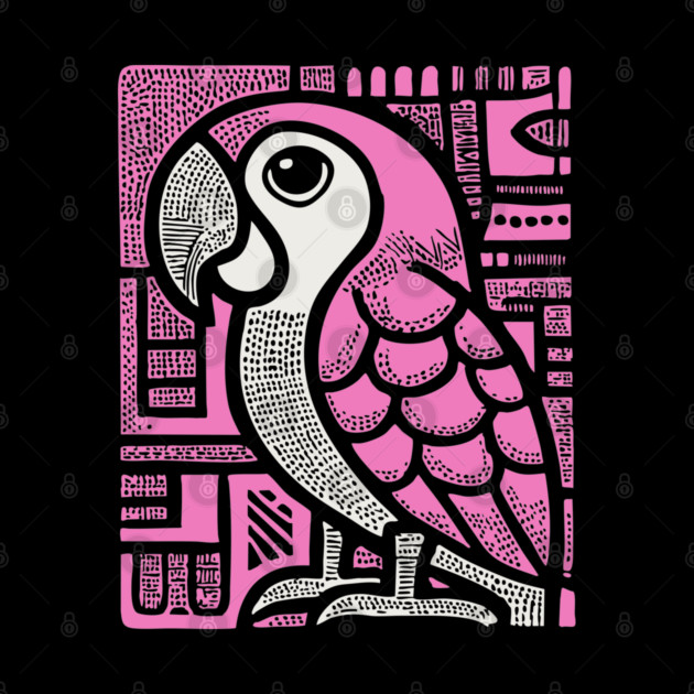 Geometric Pink Parrot Art for Tropical Kids Room Decor by TuncGK