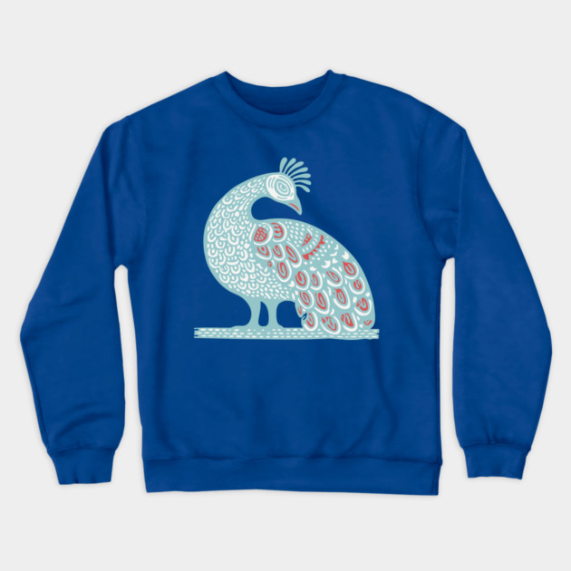 Elegant Peacock Folk Art for Whimsical Nursery Decor Crewneck Sweatshirt by TuncGK