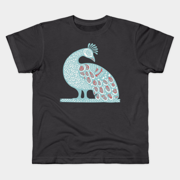 Elegant Peacock Folk Art for Whimsical Nursery Decor Kids T-Shirt by TuncGK