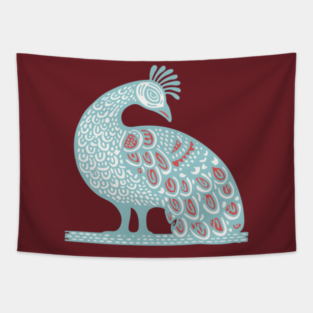 Elegant Peacock Folk Art for Whimsical Nursery Decor Tapestry by TuncGK