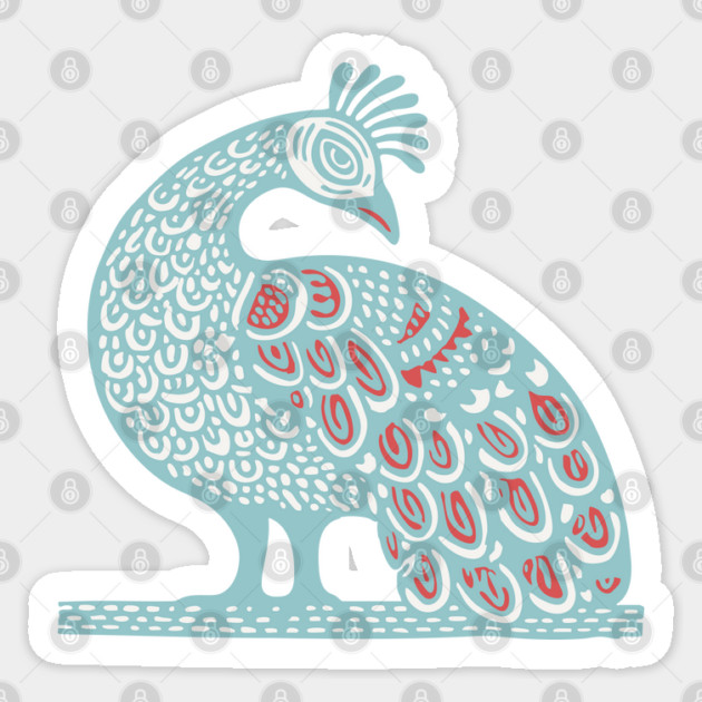 Elegant Peacock Folk Art for Whimsical Nursery Decor Sticker by TuncGK