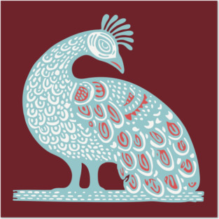 Elegant Peacock Folk Art for Whimsical Nursery Decor Posters and Art