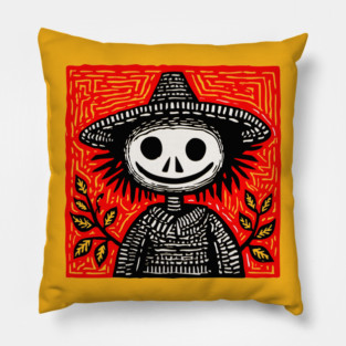 Friendly Scarecrow Art for Kids Halloween and Autumn Decor Pillow