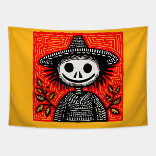 Friendly Scarecrow Art for Kids Halloween and Autumn Decor Tapestry