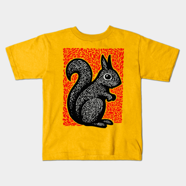 Graphic Black Squirrel Print for Modern Woodland Nursery Art Kids T-Shirt by TuncGK