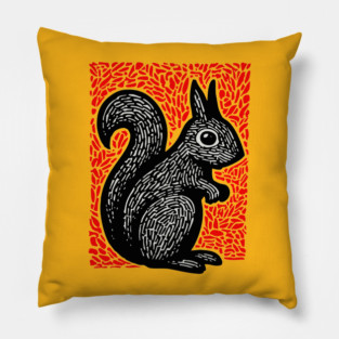 Graphic Black Squirrel Print for Modern Woodland Nursery Art Pillow