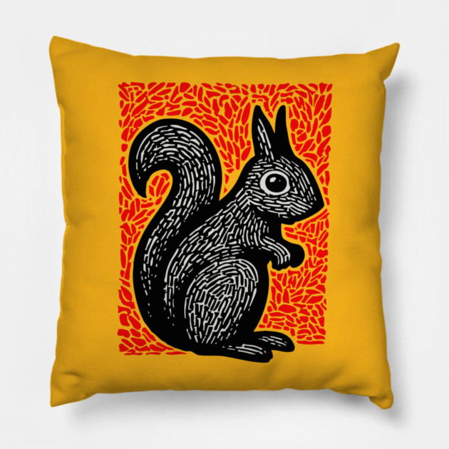 Graphic Black Squirrel Print for Modern Woodland Nursery Art Pillow by TuncGK