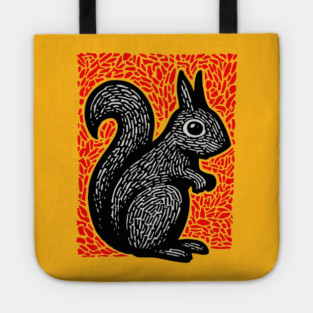 Graphic Black Squirrel Print for Modern Woodland Nursery Art Tote