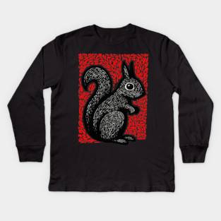 Graphic Black Squirrel Print for Modern Woodland Nursery Art Kids Long Sleeve T-Shirt