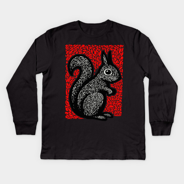 Graphic Black Squirrel Print for Modern Woodland Nursery Art Kids Long Sleeve T-Shirt by TuncGK