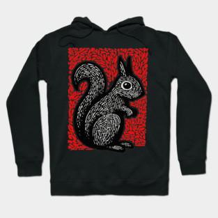 Graphic Black Squirrel Print for Modern Woodland Nursery Art Hoodie