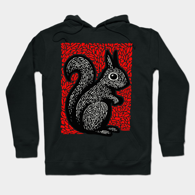 Graphic Black Squirrel Print for Modern Woodland Nursery Art Hoodie by TuncGK