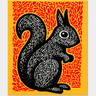 Graphic Black Squirrel Print for Modern Woodland Nursery Art Posters and Art