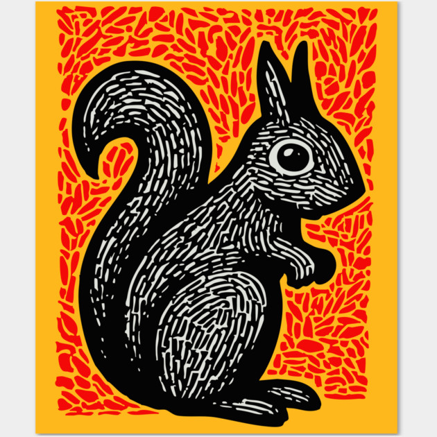 Graphic Black Squirrel Print for Modern Woodland Nursery Art Wall Art by TuncGK