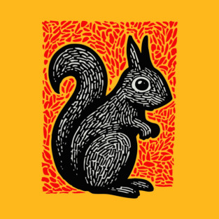 Graphic Black Squirrel Print for Modern Woodland Nursery Art T-Shirt