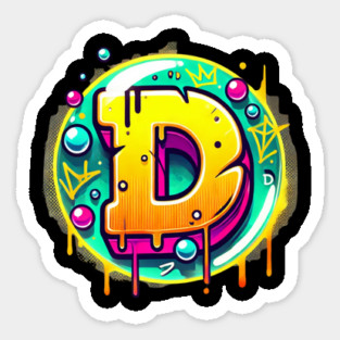 Graffiti Letter D – Neon Drip Street Art Crown Design Sticker