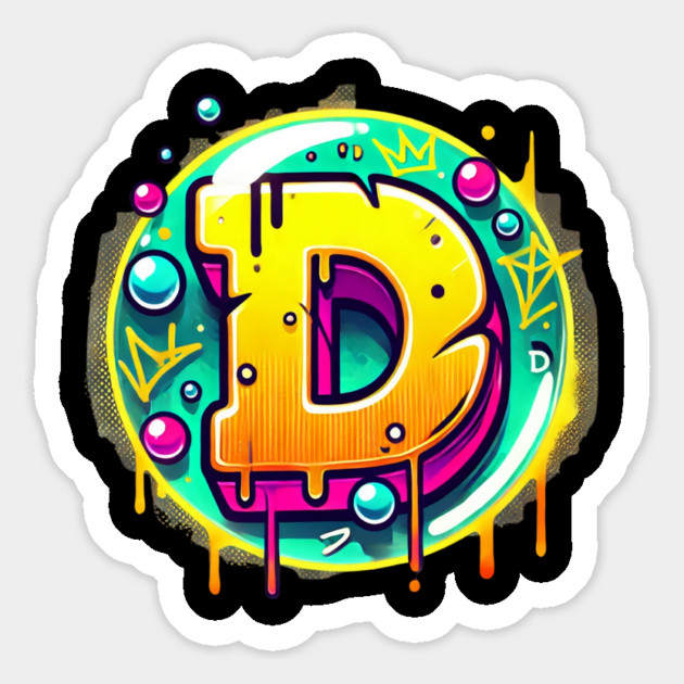 Graffiti Letter D – Neon Drip Street Art Crown Design Magnet by Anne Lee